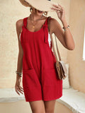 Momentlover Solid Color Sleeveless Loose U-neck Rompers
