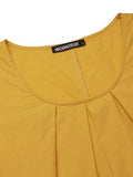 Momentlover Simple Solid Color U-Neck Pleated Short Sleeves Maxi Dress