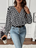 Momentlover Printed Loose Long Sleeves V-Neck Bodysuits