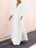 Momentlover Batwing Sleeves Loose Solid Color Split-Side V-Neck Maxi Dresses
