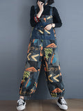 Momentlover Original Cartoon Printed With Pocket Harem Denim Overalls