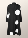 Momentlover Long Sleeves Loose Asymmetric Buttoned Polka-Dot Tied Mock Neck Jackets&Coats Midi Dresses Outerwear