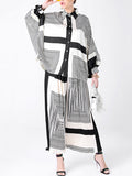 Momentlover Pleated Geometric Wide Leg Ninth Pants Lapel Two Pieces Set
