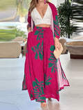 Momentlover Pockets Flower Print Loose Two Pieces Set Pants Set