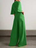 Momentlover Loose Short Sleeves Solid Color Round-Neck Jumpsuits