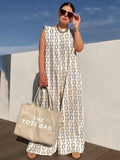 Momentlover Urban Sleeveless Loose Printed Split-Joint Jumpsuits Bottoms