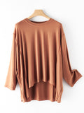 Momentlover Simple Solid Color High-Low Asymmetric Modal Pajama Top