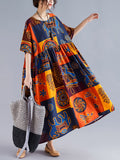 Momentlover Original Printing Split-Joint Round-Neck Midi Dress