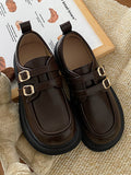 Momentlover Split-Joint Round-Toe Belt Buckle Platform Shoes Mary Janes