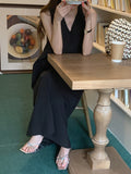 Momentlover Solid Color Sleeveless Loose Round-neck Midi Dresses