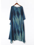 Momentlover Artistic Retro 2 Pieces Printed Round-Neck Loose Maxi Dress