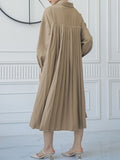 Momentlover Split-side Buttoned Three-quarter Sleeves Loose Lapel Shirt Dress Midi Dresses