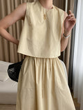 Momentlover Solid Color Loose Round-Neck Vest + High Waisted  Skirt Two Pieces Set