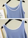 Momentlover Home Wear Loose Sleeveless Contrast Color Round-Neck Vest&Shorts Pajamas Set