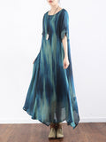 Momentlover Artistic Retro 2 Pieces Printed Round-Neck Loose Maxi Dress