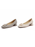 Momentlover Elegant Square Buckle Chunky Square Mid Heel Shoes