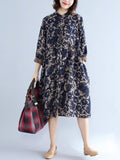 Momentlover Loose Flower Printed Comfortable Midi Dress