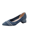 Momentlover Striped Round Cut Pointed-Toe Contrast Color Pumps Mid Heels