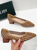 Momentlover V-Cut Pointed-Toe Houndstooth Contrast Color Pumps
