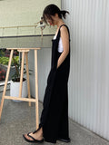 Momentlover Original Creation Sleeveless Loose Solid Color Square-Neck Overalls