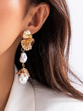 Momentlover Imitation Pearls Geometric Drop Earrings