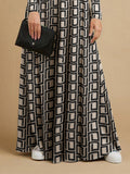 Momentlover Long Sleeves Loose Printed High Neck Maxi Dresses