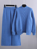 Momentlover Urban Loose Split-Side Half Turtleneck Sweater Tops& Wide Leg Pants Two Pieces Set
