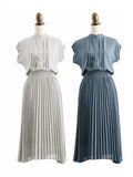 Momentlover Chiffon 5 Colors Loose Pleated Split-Joint Dress