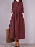 Momentlover Original Lapel Frenum Floral Printed Midi Dress