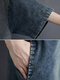 Momentlover Denim Split-Joint Plus Size Half Sleeve Lapel Shirt Dress
