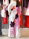 Momentlover Printed Wide Leg Loose V-neck Jumpsuits