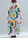 Momentlover Vintage Loose Tie-Dyed Batwing Sleeves V-Neck Maxi Dress