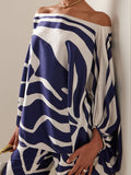 Momentlover Printed Off-The-Shoulder Top + Wide Leg  Pants Two Pieces Set