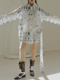 Momentlover Original Loose Long Sleeves Buttoned Contrast Color Printed Lapel Collar Mini Dresses