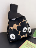 Momentlover Woven Floral Printed Contrast Color Woven Handbag