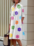 Momentlover Long Sleeves Floral Printed Lapel Midi Dresses