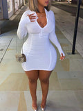 Momentlover BASICS Plus Size Casual Zipper Design White Mini Dress AR7679