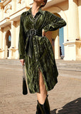 Momentlover 2622 Womens Ins Temperament Skirt Fashion Button Long Seeve Shirt Dress Green LY1977