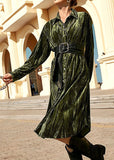 Momentlover 2622 Womens Ins Temperament Skirt Fashion Button Long Seeve Shirt Dress Green LY1977