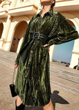 Momentlover 2622 Womens Ins Temperament Skirt Fashion Button Long Seeve Shirt Dress Green LY1977