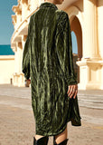 Momentlover 2622 Womens Ins Temperament Skirt Fashion Button Long Seeve Shirt Dress Green LY1977