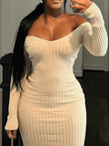 Momentlover BASICS V Neck Rib Knit Bodycon Dress AT969