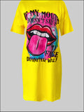 Momentlover Plus Size Lip Letter Print T-shirt Dress AC2675