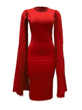 Momentlover Plus Size Split Sleeve Pleated Bodycon Dress AT9617