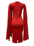 Momentlover Plus Size Split Sleeve Pleated Bodycon Dress AT9617