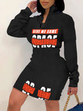 Momentlover Letter Print Zipper Design Sweat Dress BO5656