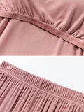 Momentlover V-Neck Solid Color Long Sleeve&Pants Pajamas Sets