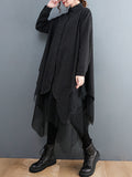 Momentlover Loose Striped Gauze Split-Joint Lapel Long Dress