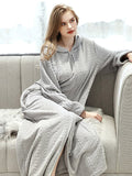 Momentlover Comfortable Hooded Zipper Warm Pajama Robe