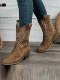 Momentlover Split-Joint Round-Toe Embroidered Pumps Boots